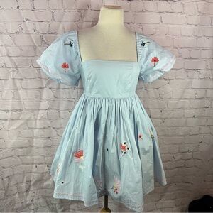 Amable by mable Floral Embroidered baby doll Dress womens S boho cottage smocked